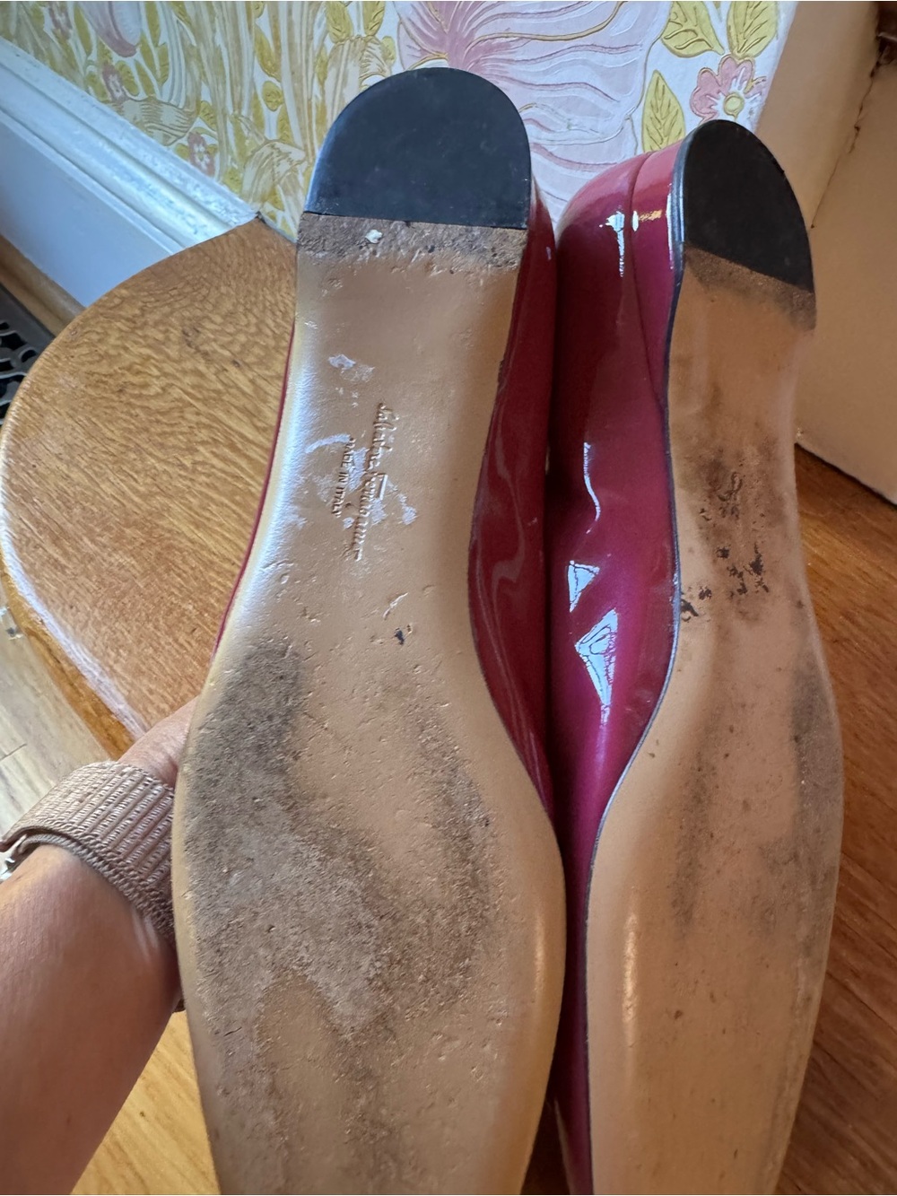 Salvatore Ferragamo Burgundy Patent Leather Gancini Ballet Flats - Picture 5 of 6